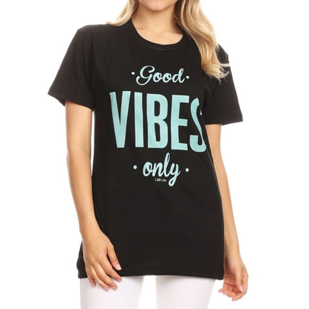 Good Vibes Only 100% Cotton Graphic Tee T Shirt - Picture 2 of 6